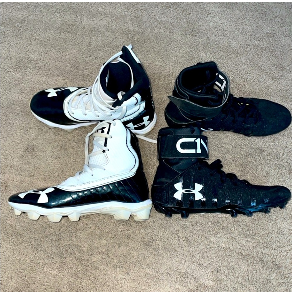 2 pairs of Boys Used Under Armour Cleats Size 5